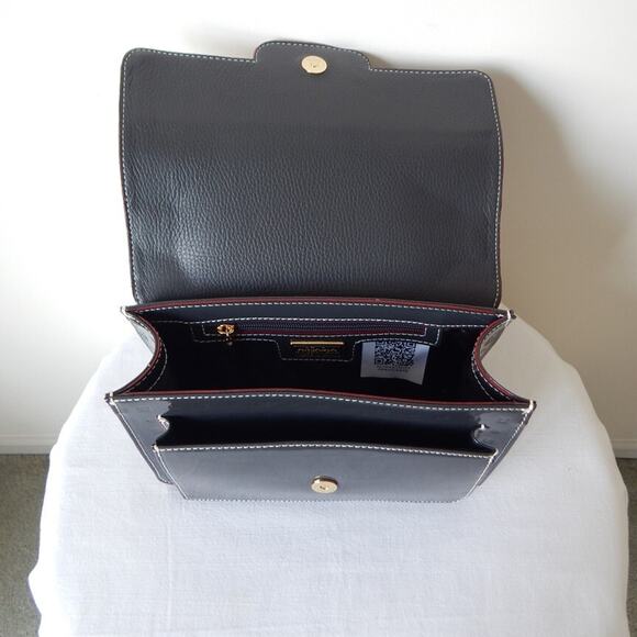 ARCADIA Genuine Patent Leather Flap Chain Crossbody Bag in Dark Grey Italy NWT - Picture 14 of 15